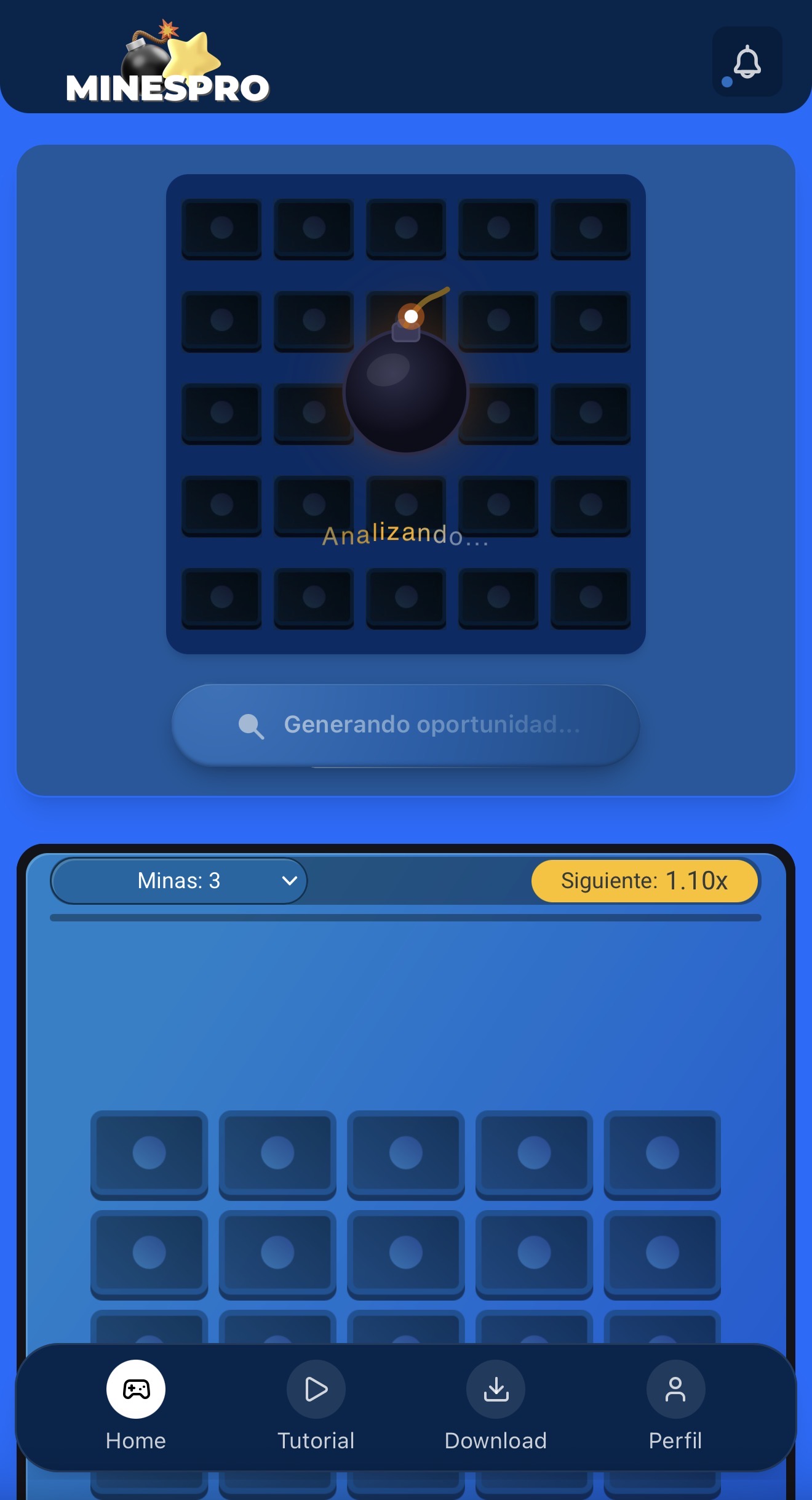 App MINESPRO en funcionamiento